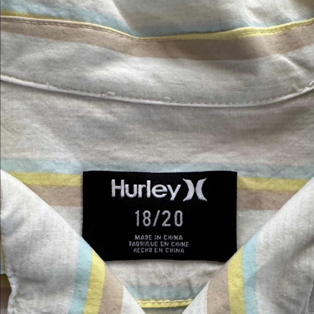 Hurley White button up Shirt with Yellow and Gray Stripes - Picture 2 of 3